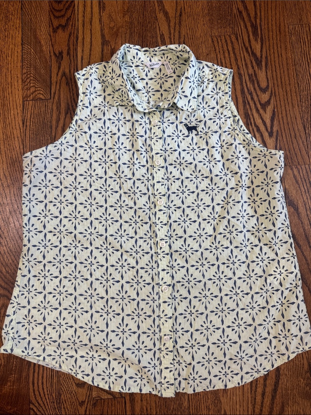 Woolrich Women’s Large Sleeveless Button Front Shirt Light Green 100% Cotton